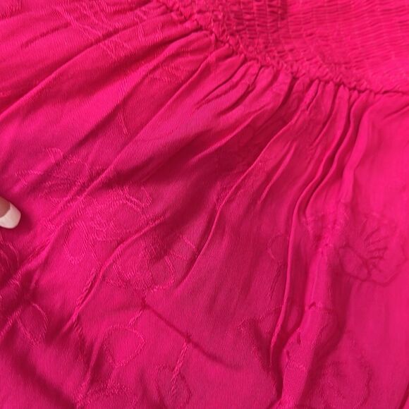 💞 Gigio fuchsia pink smocked spaghetti strap embroidered floral maxi dress small - Picture 8 of 10